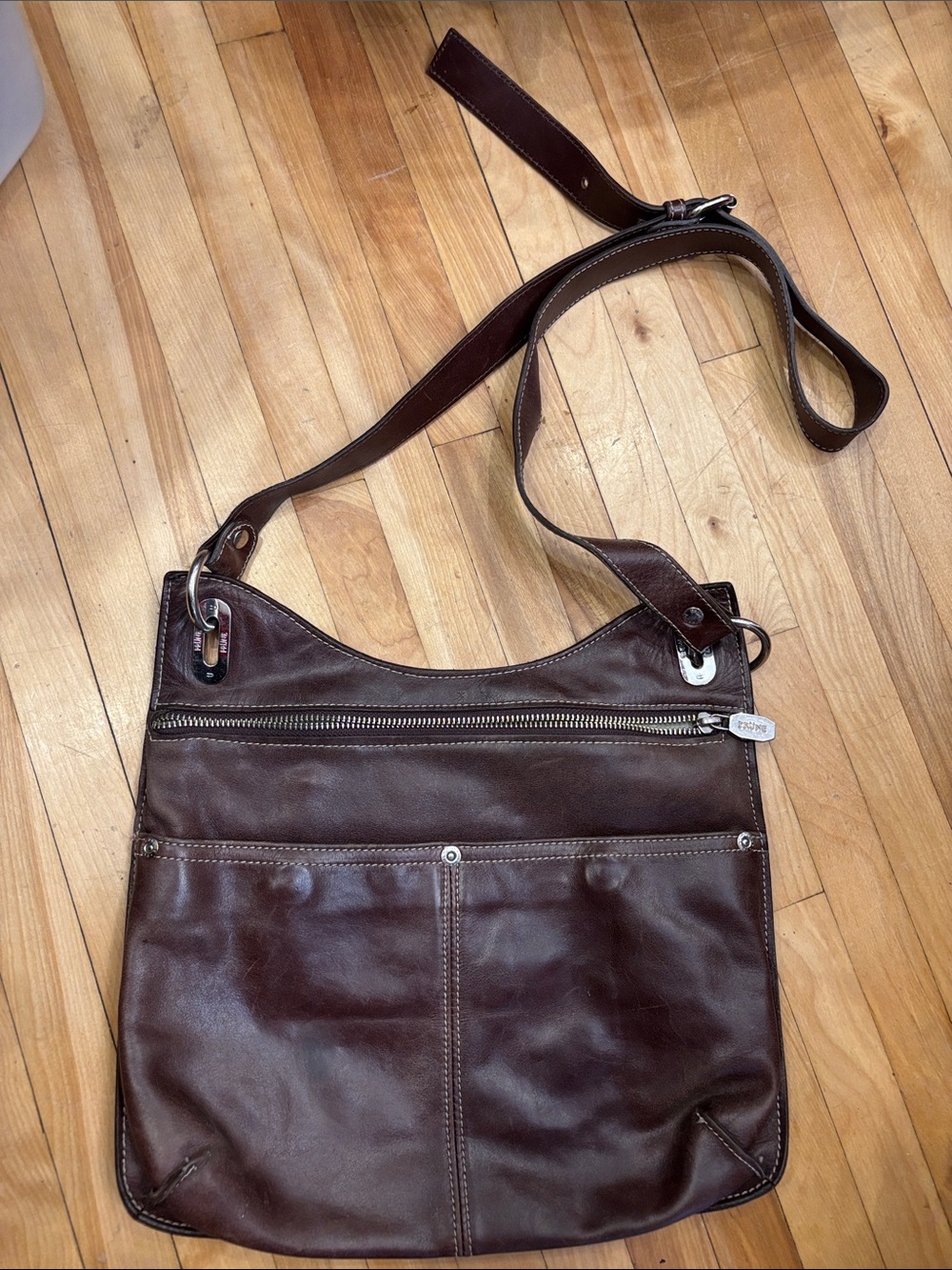 Prune leather room crossbody bag in burgundy brown